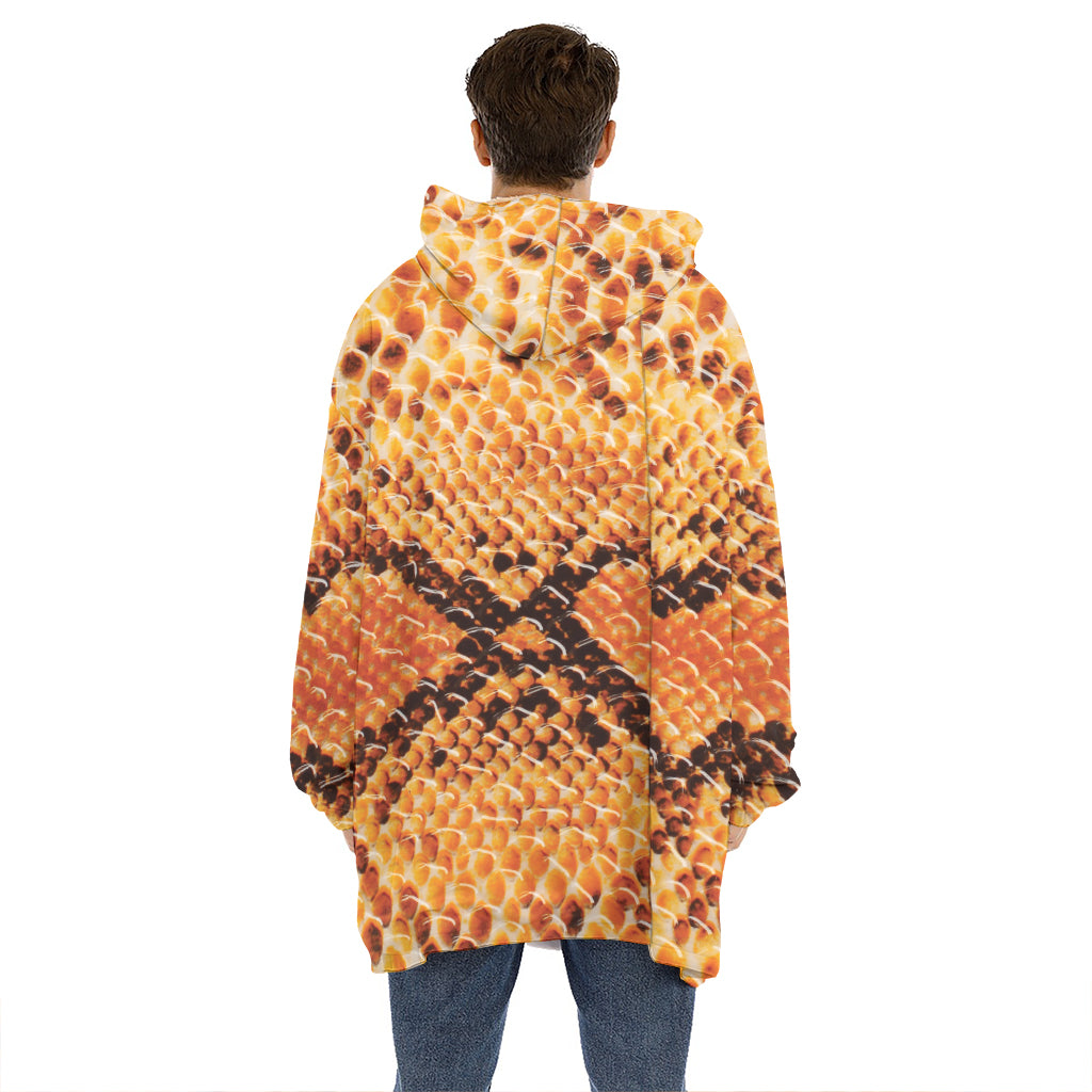 Orange Snakeskin Print Hoodie Blanket