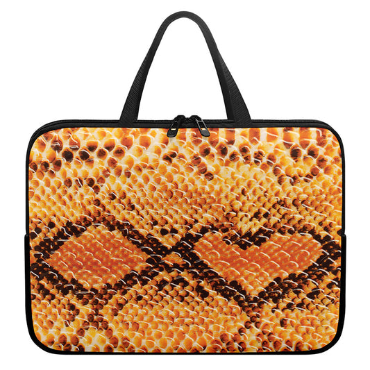Orange Snakeskin Print Laptop Sleeve With Handle