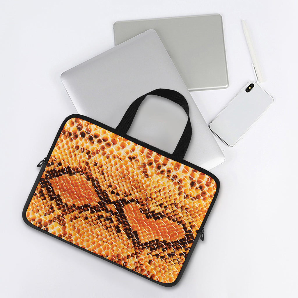 Orange Snakeskin Print Laptop Sleeve With Handle