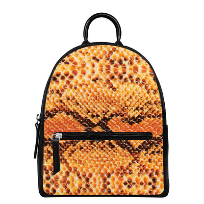 Orange Snakeskin Print Leather Backpack