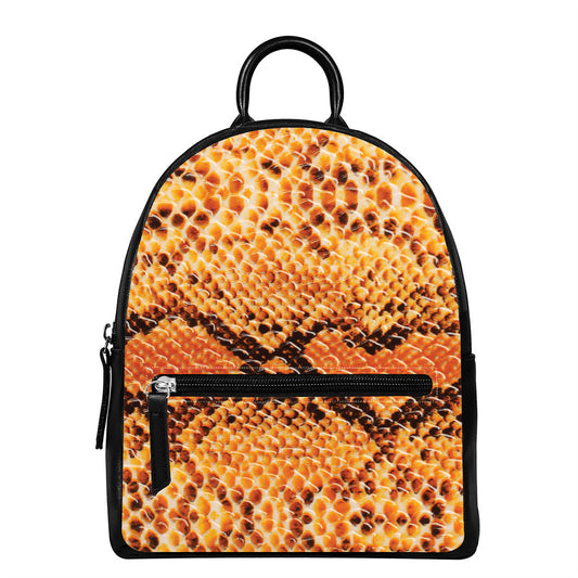Orange Snakeskin Print Leather Backpack
