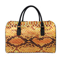 Orange Snakeskin Print Leather Duffel Bag