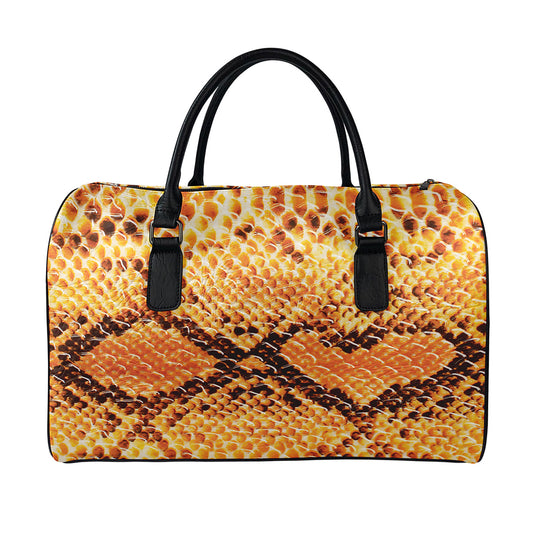 Orange Snakeskin Print Leather Duffle Bag