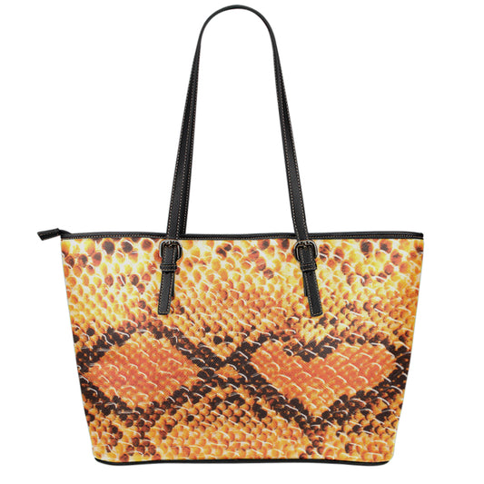 Orange Snakeskin Print Leather Tote Bag
