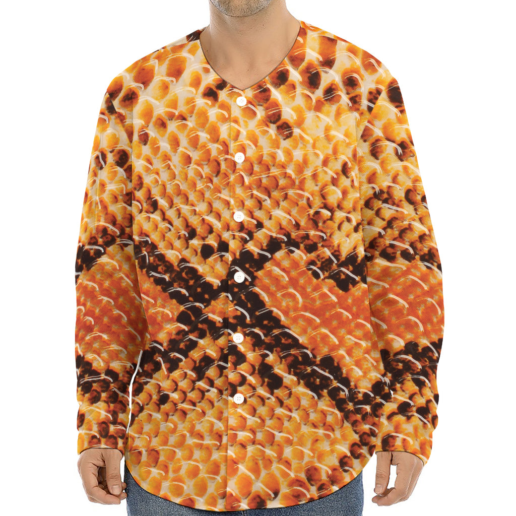 Orange Snakeskin Print Long Sleeve Baseball Jersey