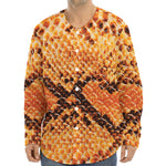 Orange Snakeskin Print Long Sleeve Baseball Jersey