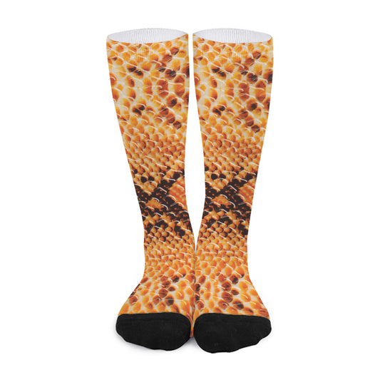 Orange Snakeskin Print Long Socks