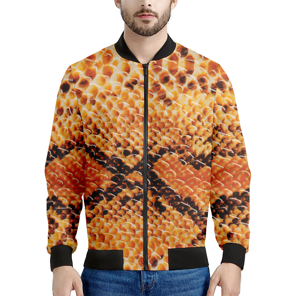 Orange Snakeskin Print Men's Bomber Jacket