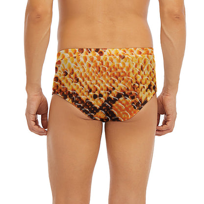 Orange Snakeskin Print Men's Briefs