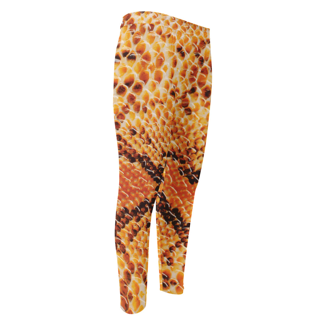 Orange Snakeskin Print Men's Compression Pants