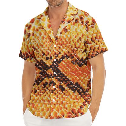 Orange Snakeskin Print Men's Deep V-Neck Shirt
