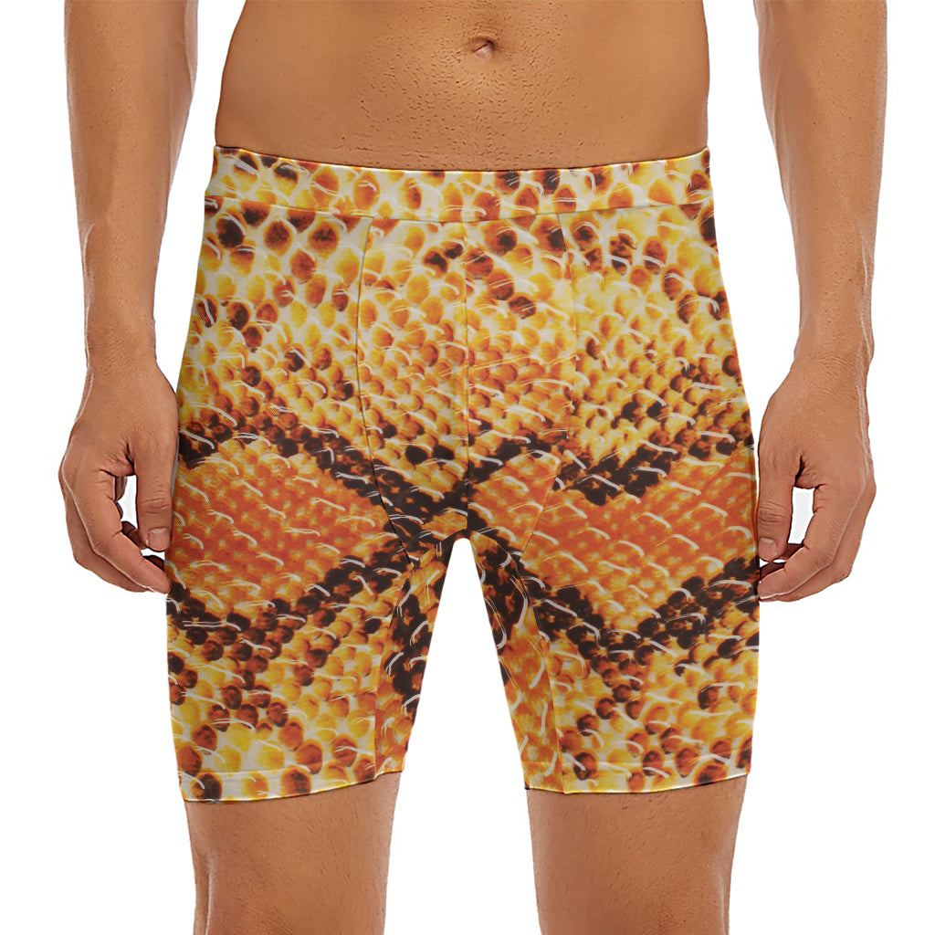 Orange Snakeskin Print Men's Long Boxer Briefs