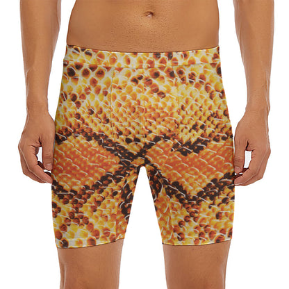 Orange Snakeskin Print Men's Long Boxer Briefs