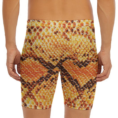 Orange Snakeskin Print Men's Long Boxer Briefs