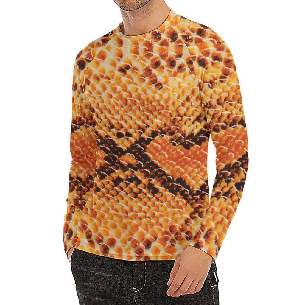 Orange Snakeskin Print Men's Long Sleeve Rash Guard