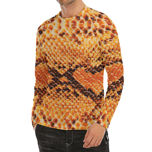 Orange Snakeskin Print Men's Long Sleeve Rash Guard