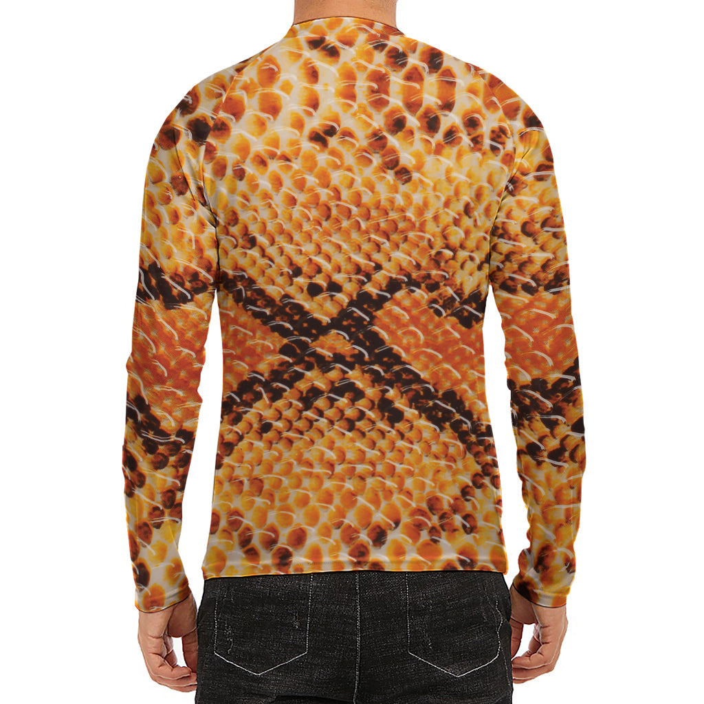 Orange Snakeskin Print Men's Long Sleeve Rash Guard