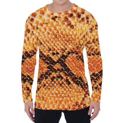 Orange Snakeskin Print Men's Long Sleeve T-Shirt