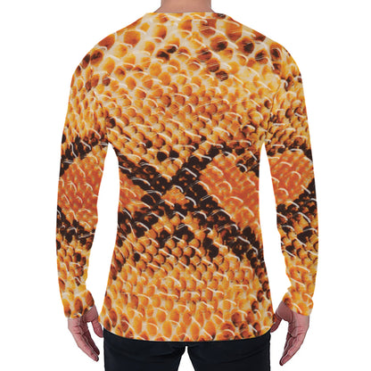 Orange Snakeskin Print Men's Long Sleeve T-Shirt