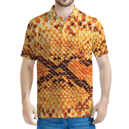 Orange Snakeskin Print Men's Polo Shirt