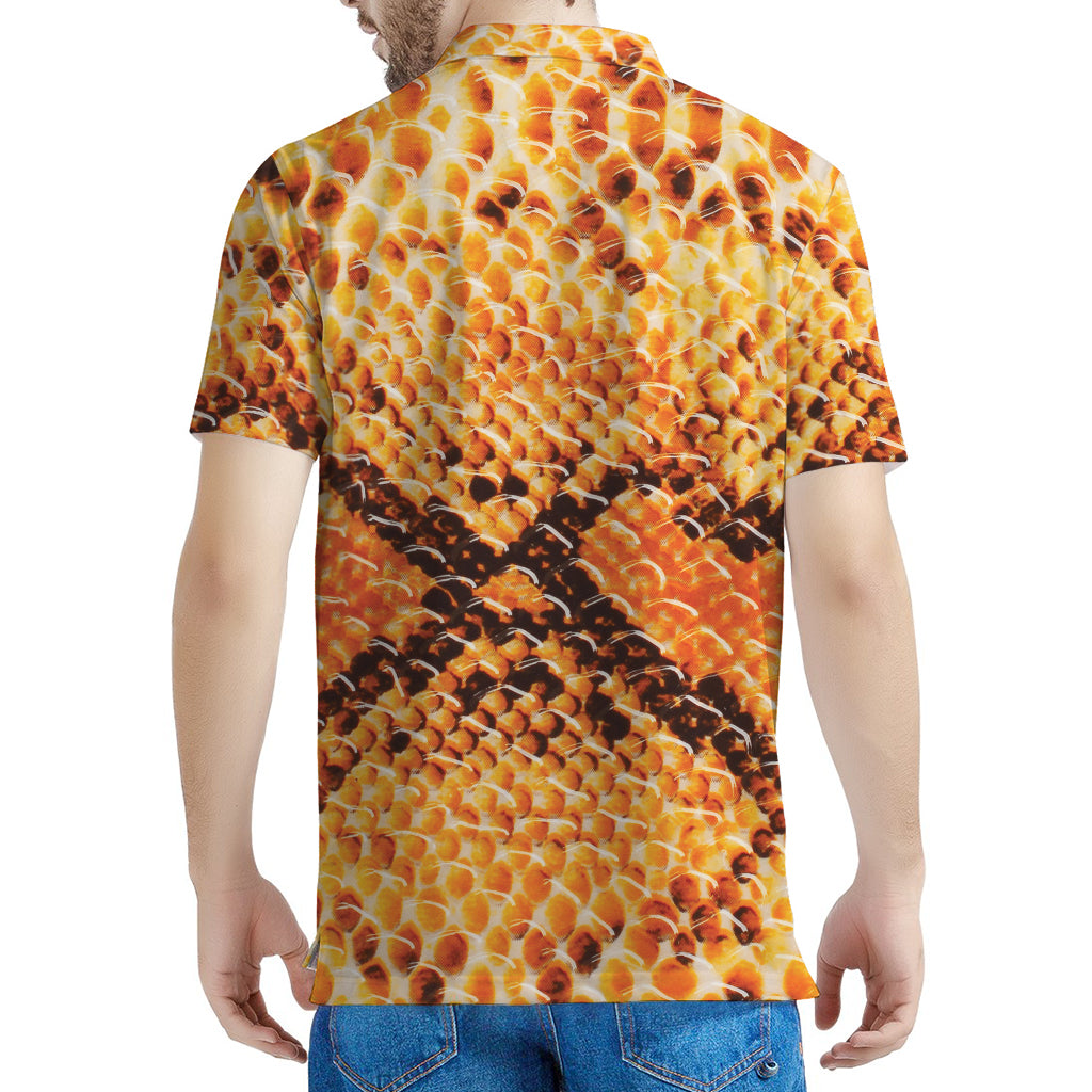 Orange Snakeskin Print Men's Polo Shirt