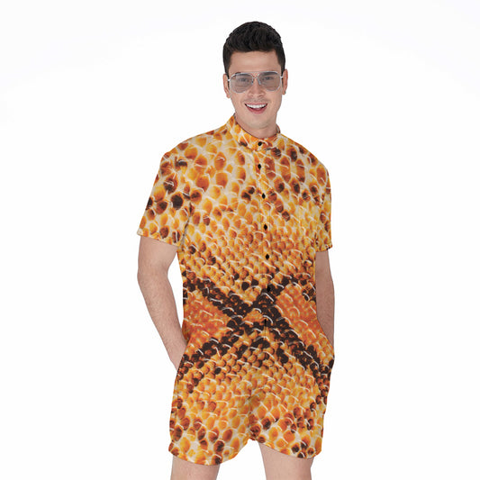 Orange Snakeskin Print Men's Rompers