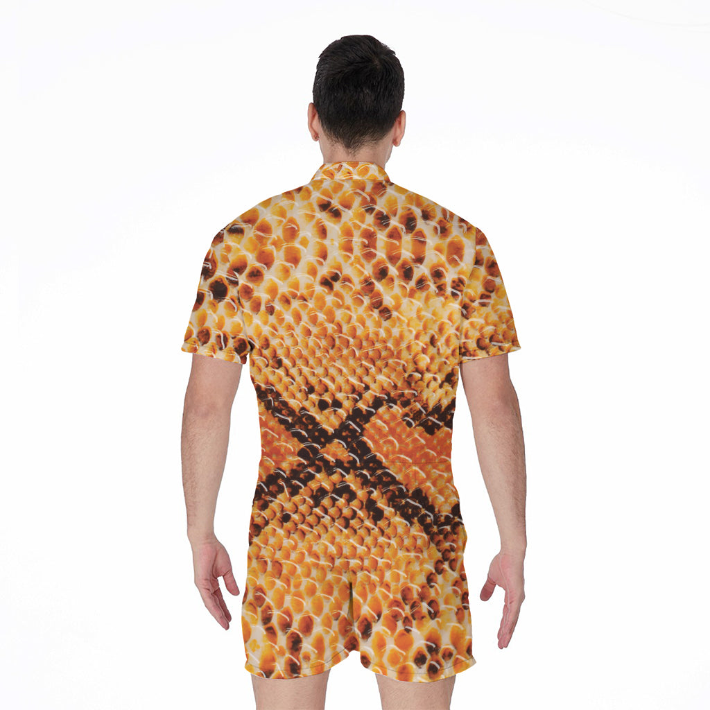 Orange Snakeskin Print Men's Rompers