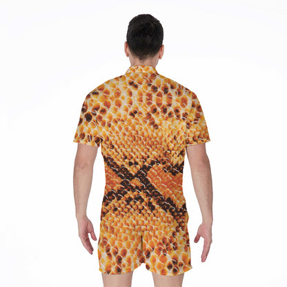 Orange Snakeskin Print Men's Rompers