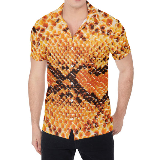 Orange Snakeskin Print Men's Shirt