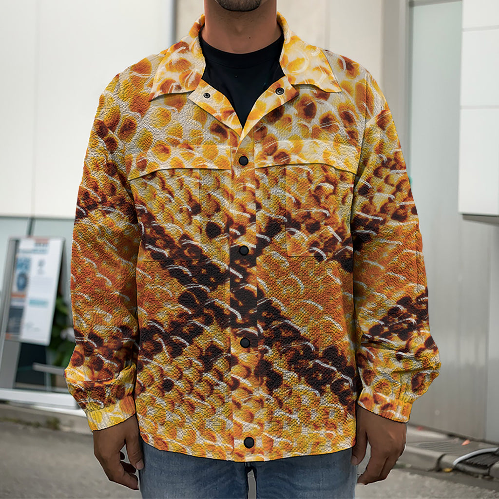 Orange Snakeskin Print Men's Shirt Jacket