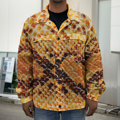 Orange Snakeskin Print Men's Shirt Jacket