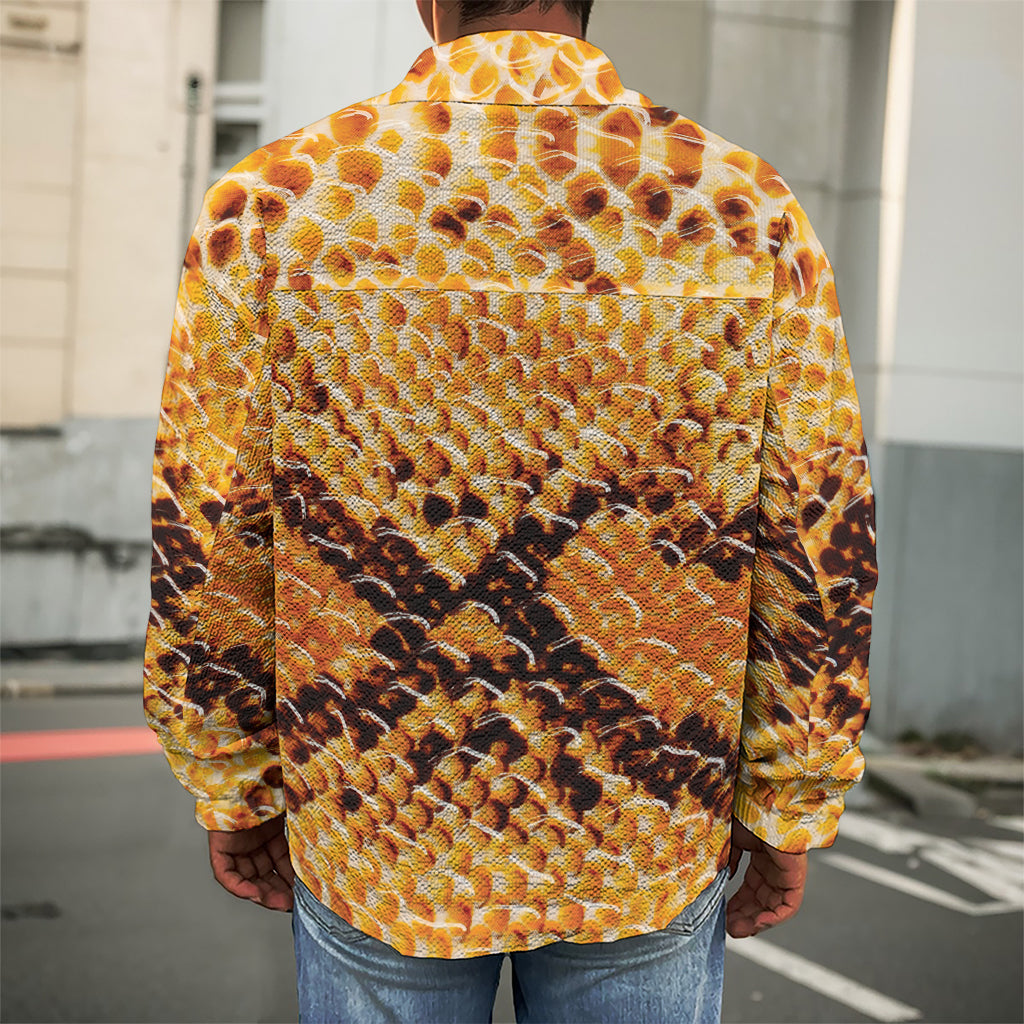 Orange Snakeskin Print Men's Shirt Jacket