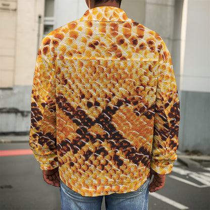 Orange Snakeskin Print Men's Shirt Jacket