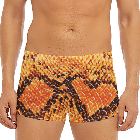 Orange Snakeskin Print Men's Short Boxer Briefs