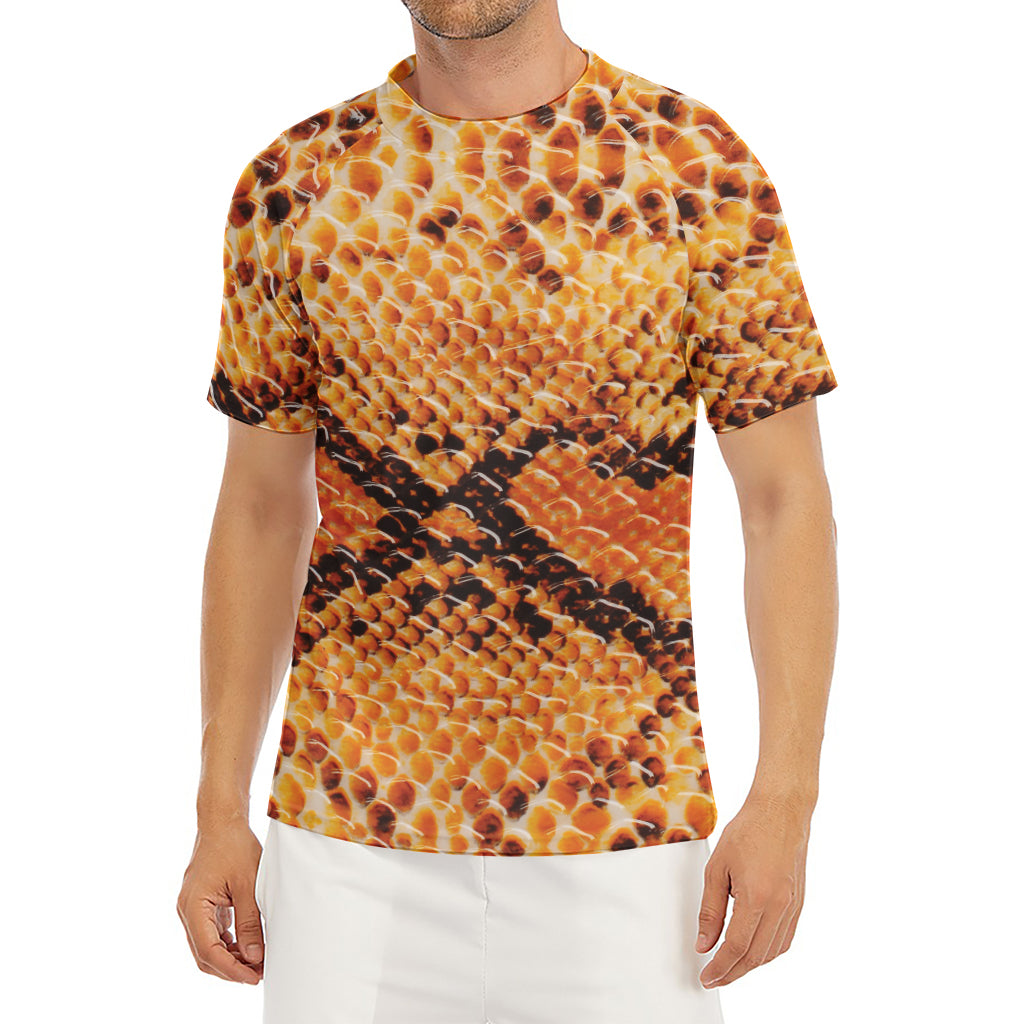 Orange Snakeskin Print Men's Short Sleeve Rash Guard