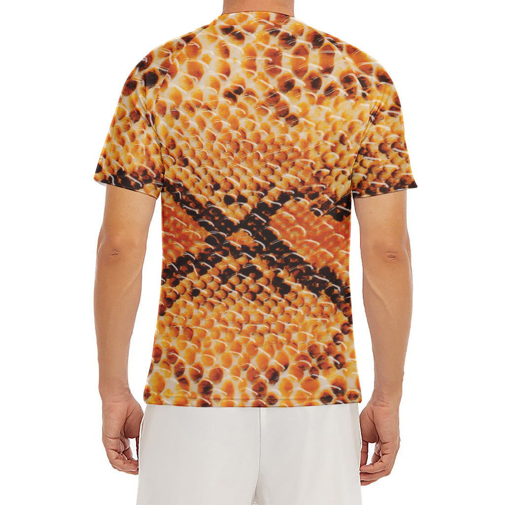 Orange Snakeskin Print Men's Short Sleeve Rash Guard