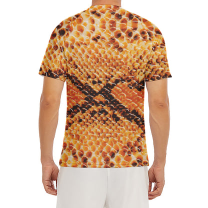 Orange Snakeskin Print Men's Short Sleeve Rash Guard