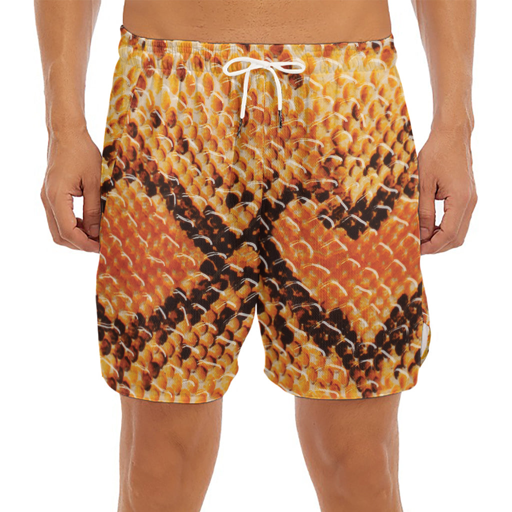 Orange Snakeskin Print Men's Split Running Shorts