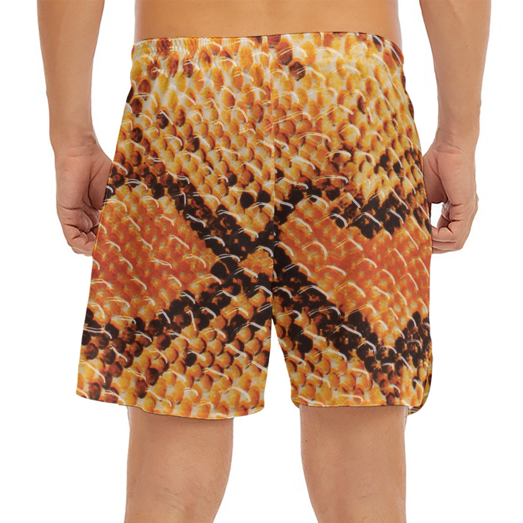 Orange Snakeskin Print Men's Split Running Shorts