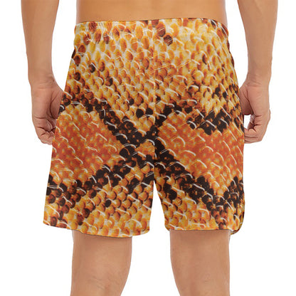 Orange Snakeskin Print Men's Split Running Shorts