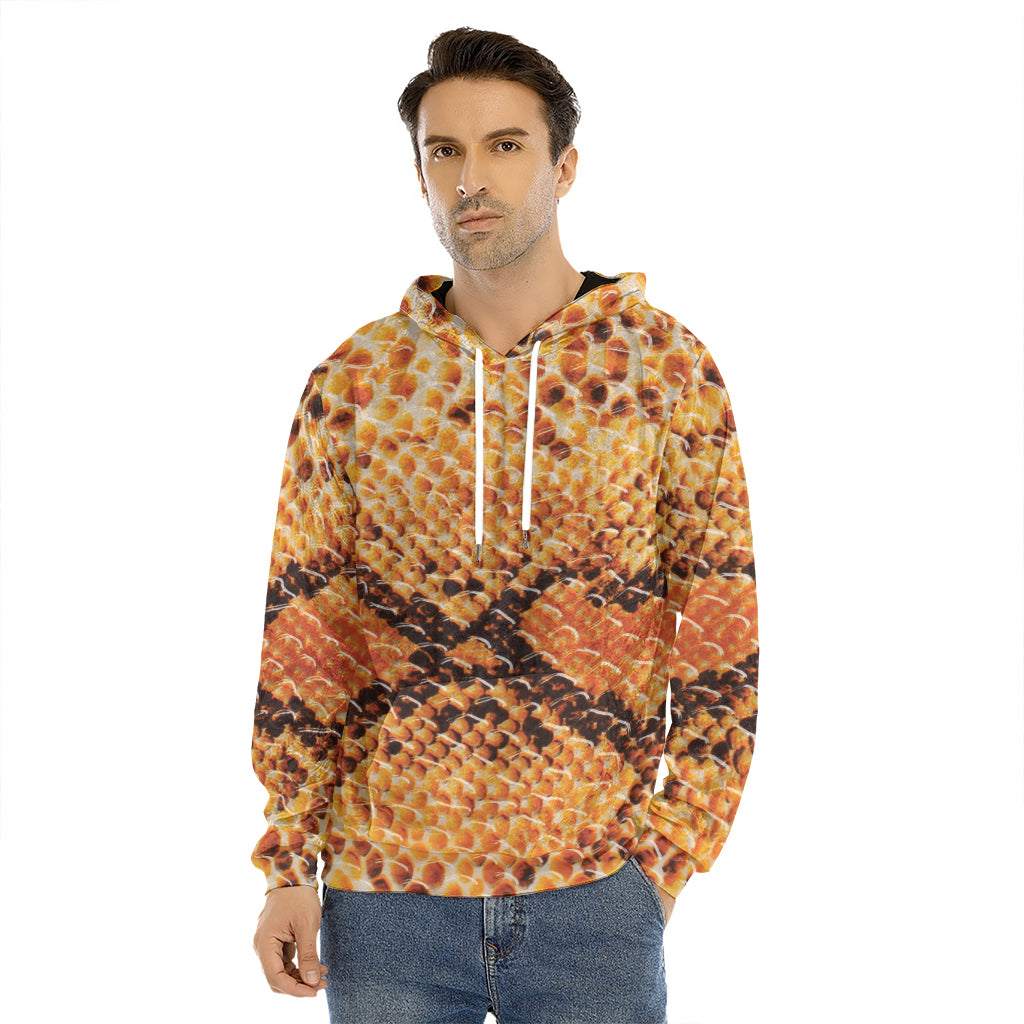 Orange Snakeskin Print Men's Velvet Pullover Hoodie