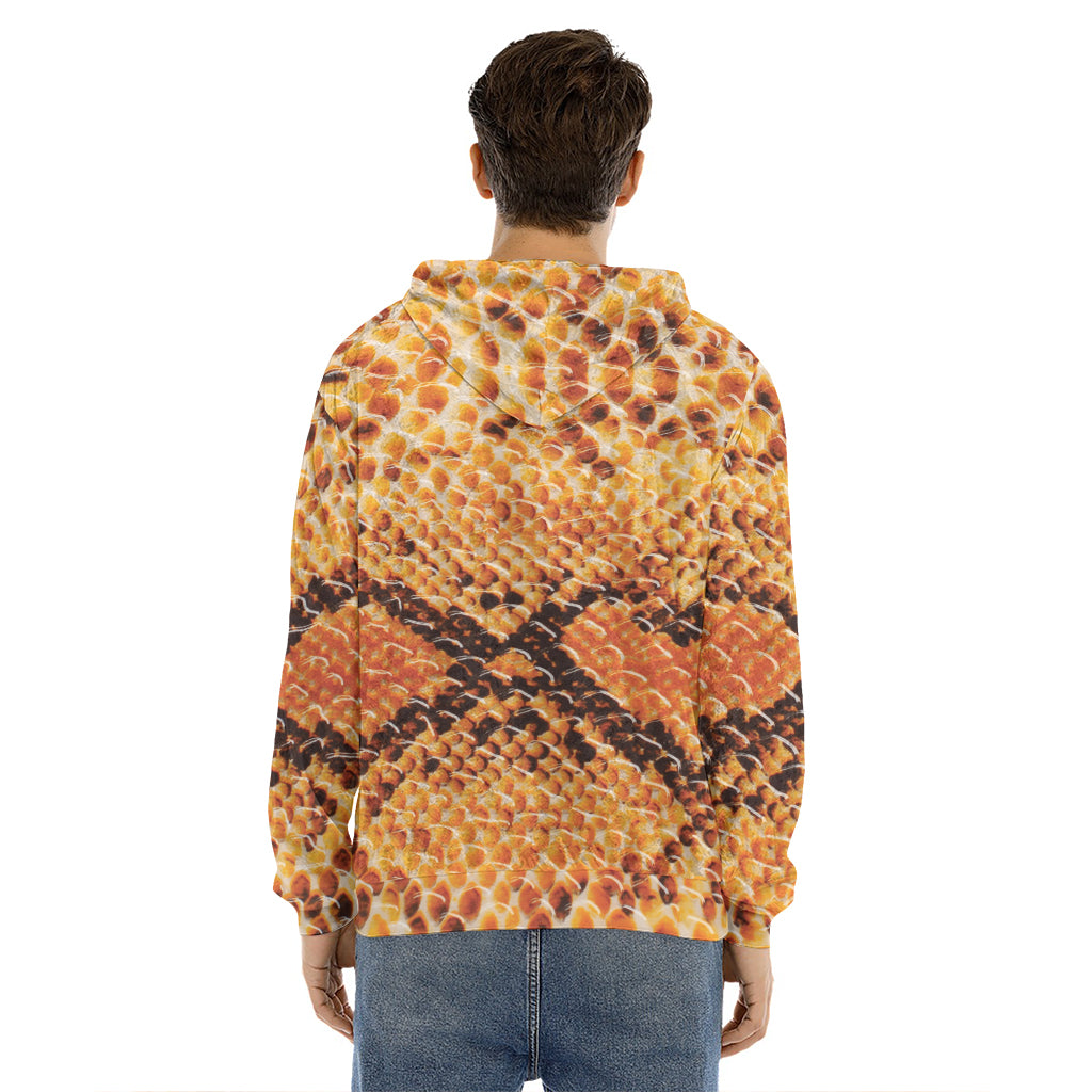 Orange Snakeskin Print Men's Velvet Pullover Hoodie