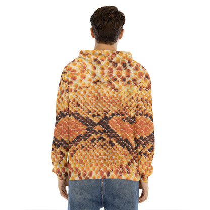Orange Snakeskin Print Men's Velvet Pullover Hoodie