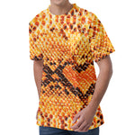Orange Snakeskin Print Men's Velvet T-Shirt