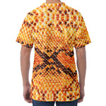 Orange Snakeskin Print Men's Velvet T-Shirt