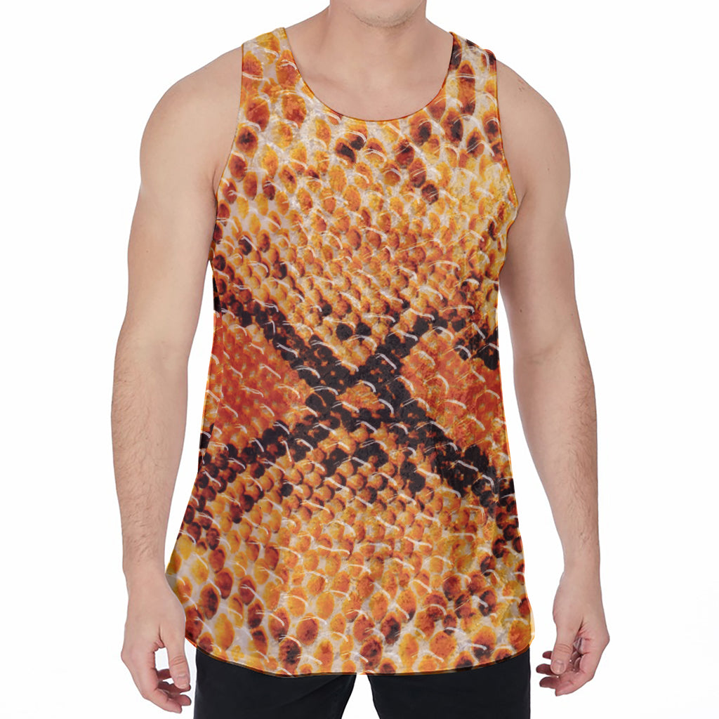 Orange Snakeskin Print Men's Velvet Tank Top