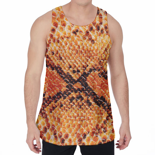 Orange Snakeskin Print Men's Velvet Tank Top