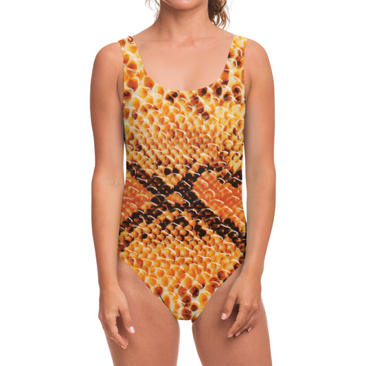 Orange Snakeskin Print One Piece Swimsuit