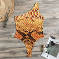 Orange Snakeskin Print One Shoulder Bodysuit