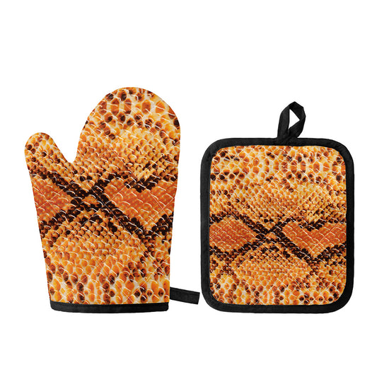 Orange Snakeskin Print Oven Mitt And Pot Holder Set